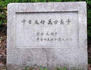  
     
     感想——吉林大學張育僑
         我們在大阪城西側發現了由中國大使館贈送給大阪市政府的刻有“中日友好，萬古長青”字樣的石板，旁邊還有兩座石獅子雕像，從石板的介紹可以得知，這兩座石獅子是日本侵華時期掠奪來的明朝時期的文物，后來日本市民希望把這兩座獅子還給中國，但中國政府將其贈送給了大阪市作為中日友好交往的象征。同時也寫上了“中日友好，萬古長青”的字樣。
     
