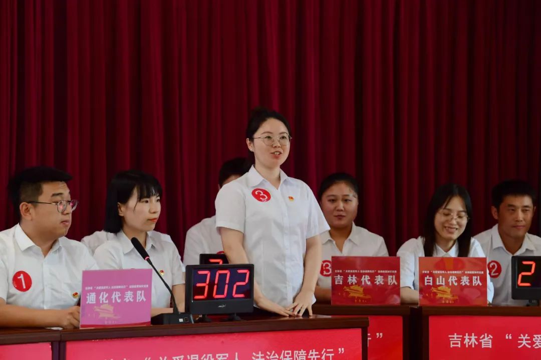 参加“关爱退役军人、法治保障先行”法律政策知识竞赛领导和选手合影。