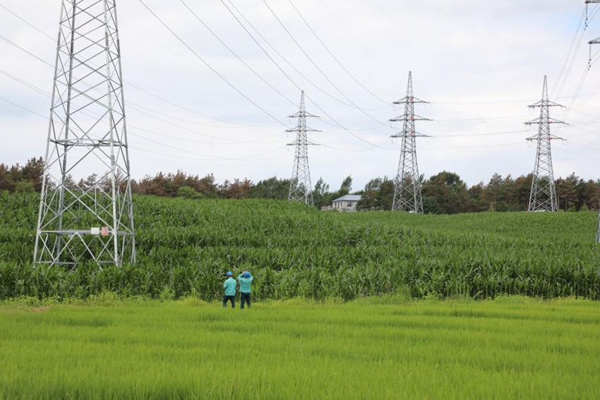 9月27日,国网永吉县供电公司输电检修班刘伟和张建国在66千伏永华甲线乙线1-27号塔开展线路节前特巡。刘宇航摄