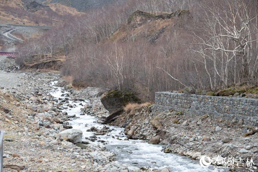 長白山瀑布下奔騰的河流。實習生 王思皓攝