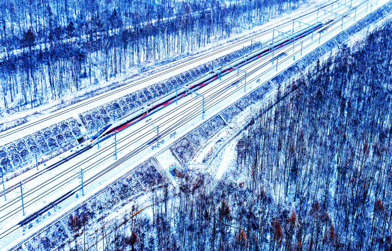 行进在林海雪原的沈白高铁列车。孙立君 摄