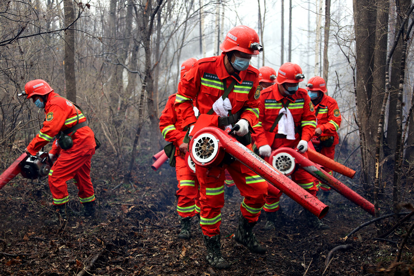 扑火队员加强演练，进一步提升扑火能力。人民网记者 王海跃摄