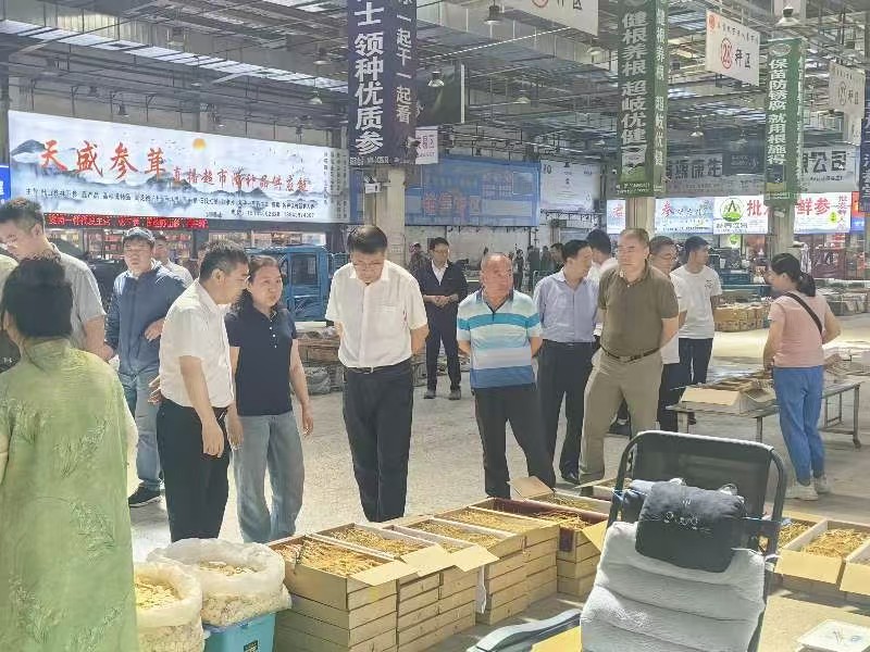 省人大常委会组成调研组,走访人参交易市场。